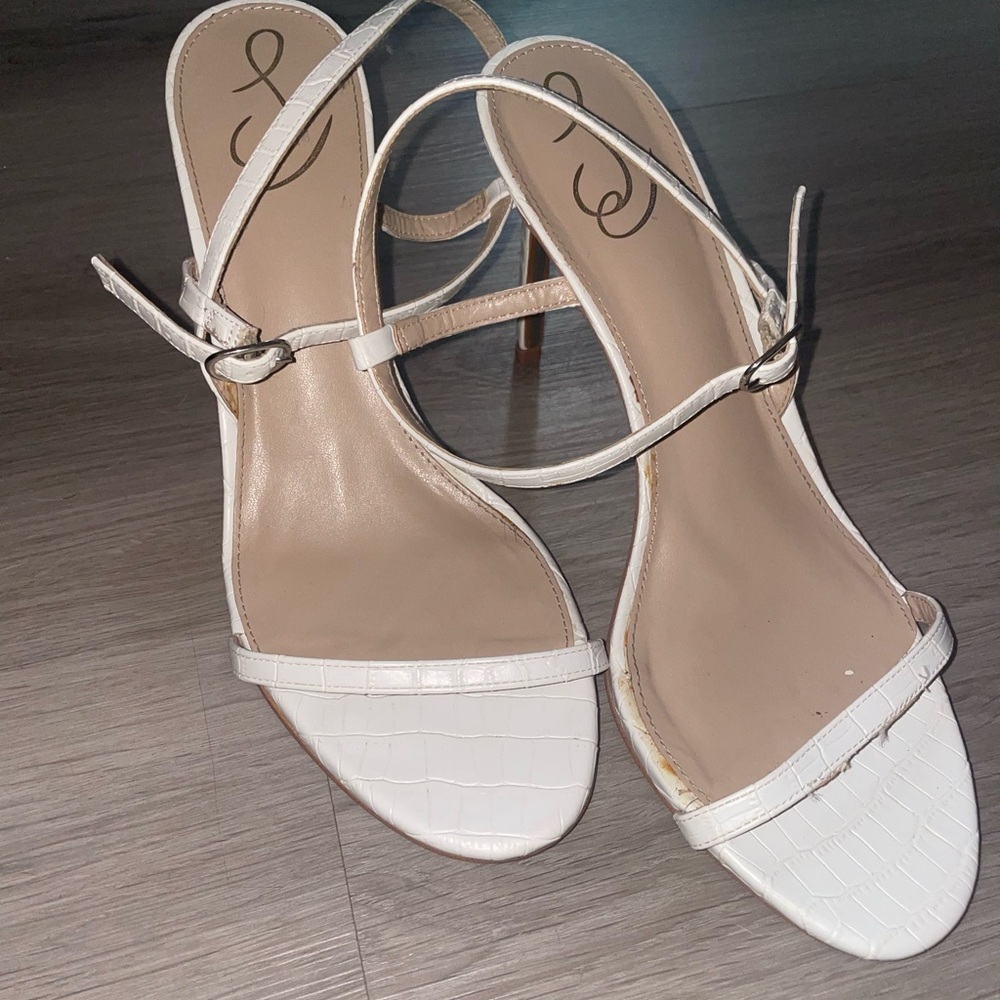 Jessica Simpson White Heels with Textured Straps